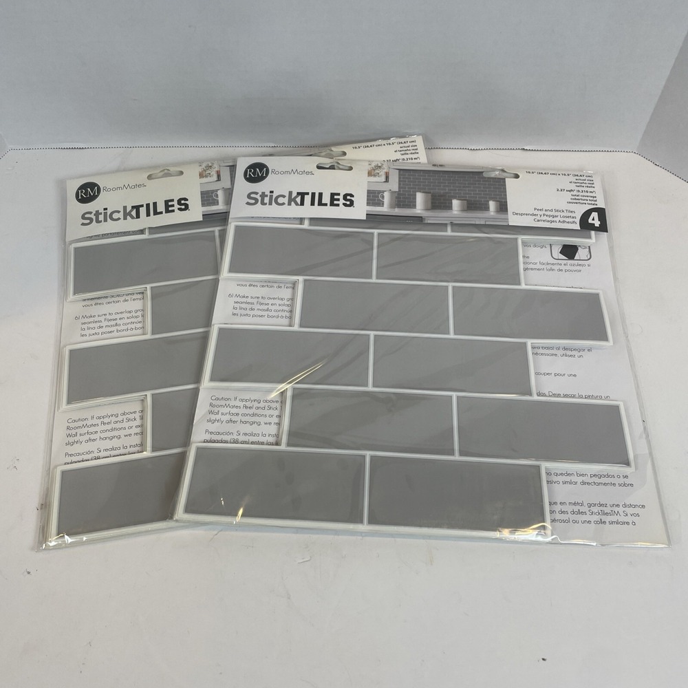 RoomMates StickTILES Gray Subway Peel and Stick Backsplash Tile 2 Packs 8 Sheets